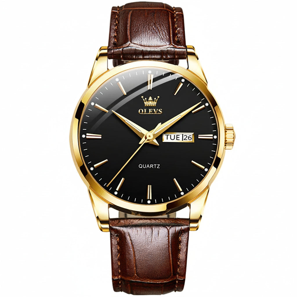 OLEVS 6898 Quartz Genuine Leather Strap Watch - OLEVS