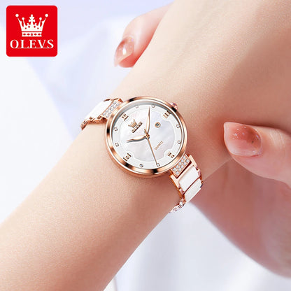 OLEVS 5589 Ceramic Watchband Ladies Wristwatch - OLEVS