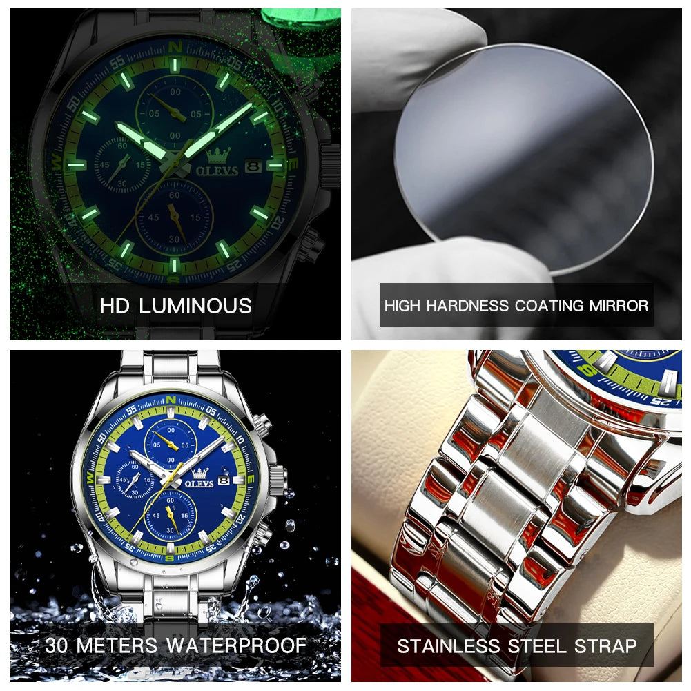 OLEVS TY713 Casual Stainless Steel, Luminous Chronograph Date Quartz Watch - OLEVS