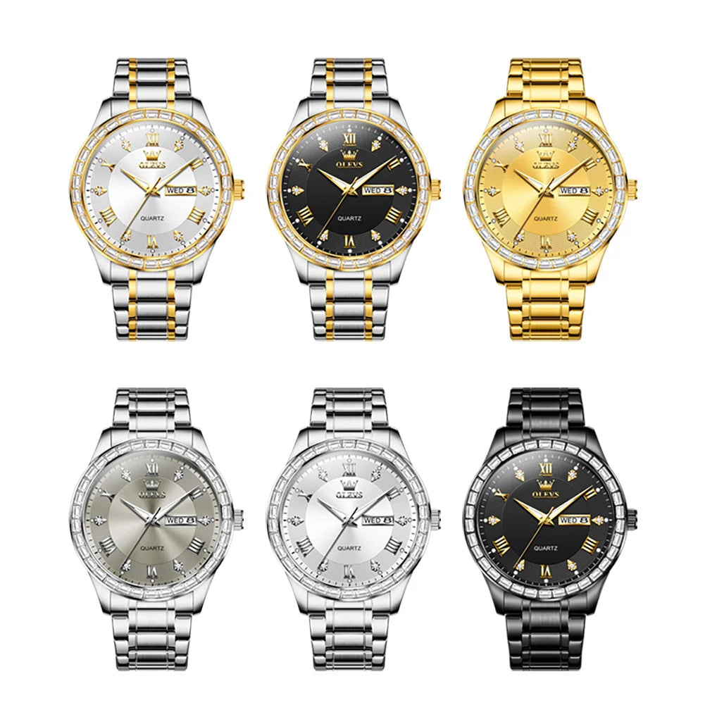 OLEVS 9906 Quartz Men's Watch Gold Diamond - OLEVS