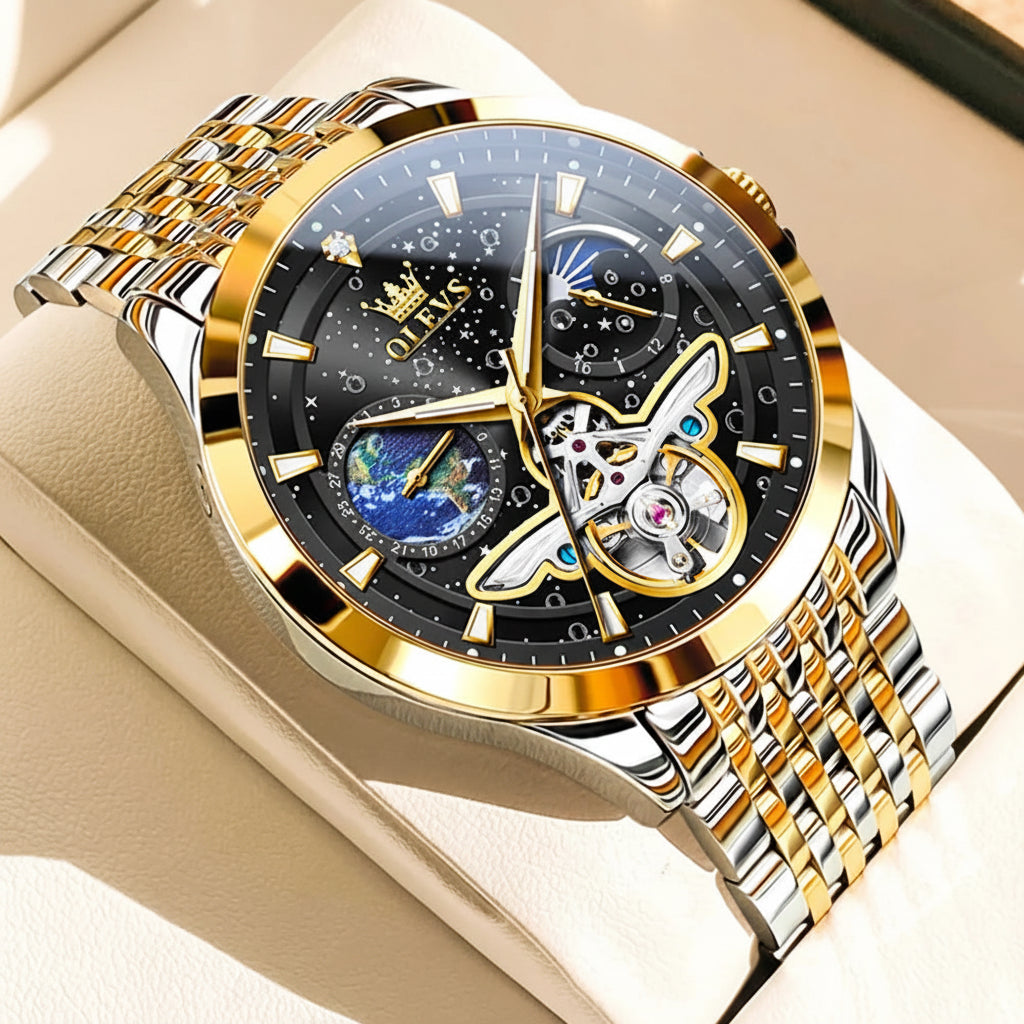 OLEVS 6705 Luminous Fully Sky Dial Moon Phase Display Automatic Watch - OLEVS