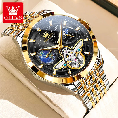OLEVS 6705 Luminous Fully Sky Dial Moon Phase Display Automatic Watch - OLEVS