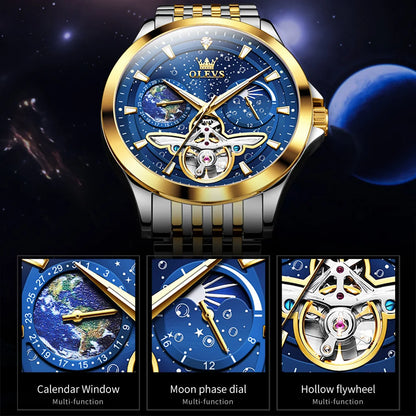 OLEVS 6705 Luminous Fully Sky Dial Moon Phase Display Automatic Watch - OLEVS