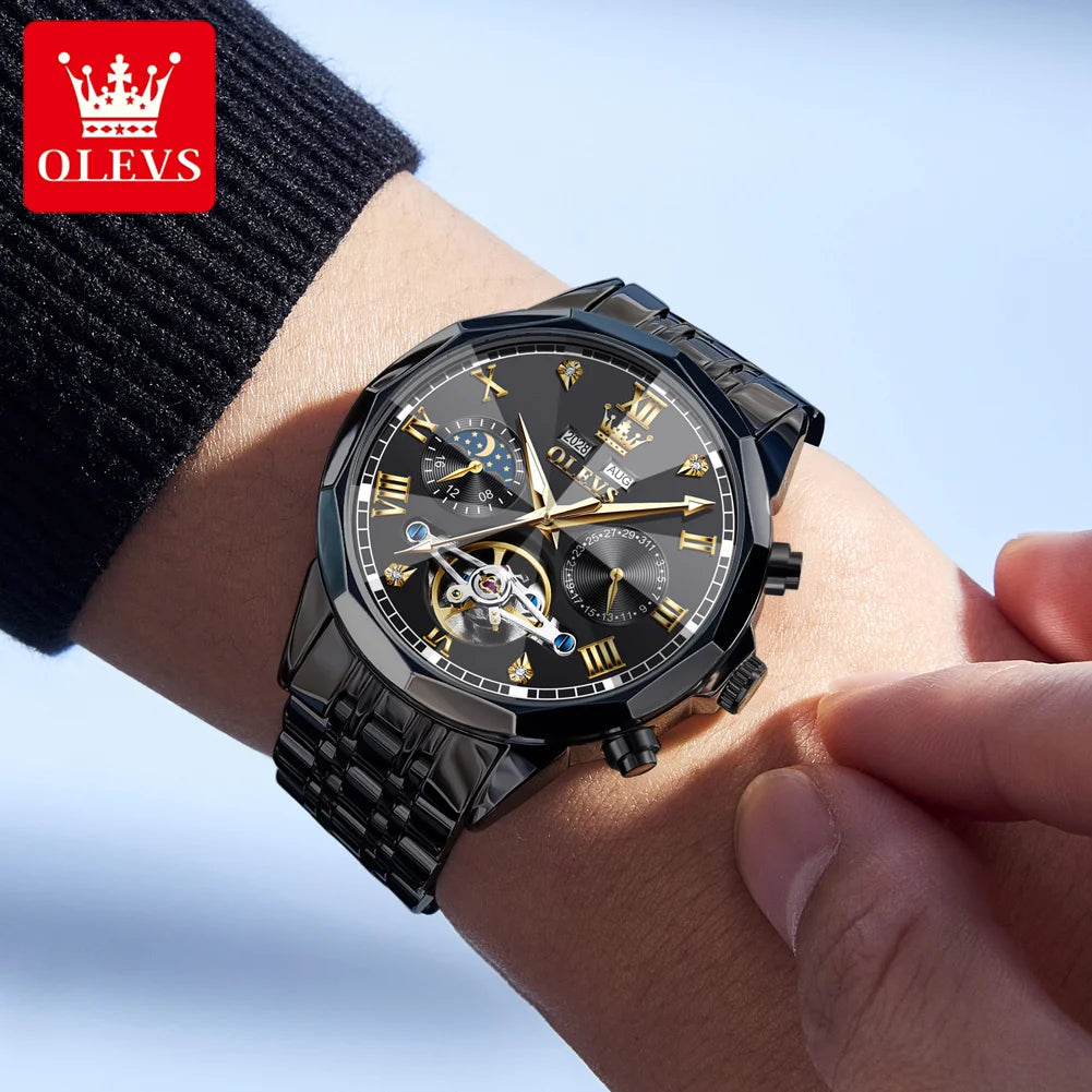 OLEVS 6620 Luminous Moon Phase Double calendar Automatic Watch - OLEVS