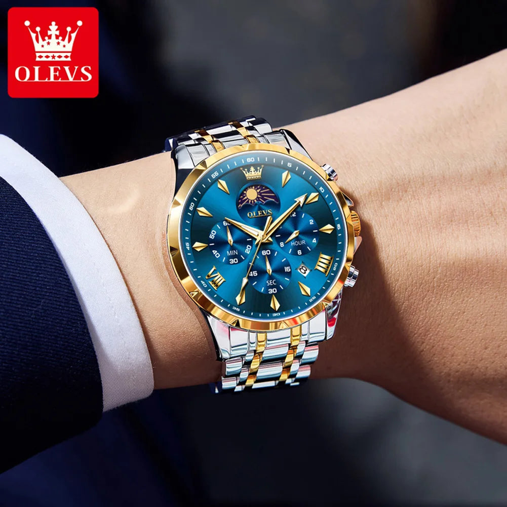 OLEVS 3653 7-Hand Multifunction Chronograph With Moon Phase Quartz Watch - OLEVS