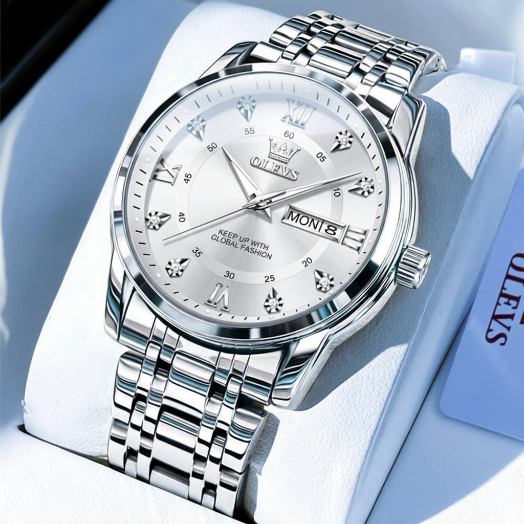 OELVS TY712 Casual Waterproof Stainless Steel Scratch-Resistant Quartz Watch - OLEVS