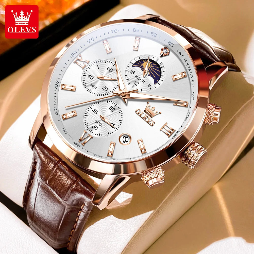 OLEVS 9812 Chronograph Leather Strap - OLEVS