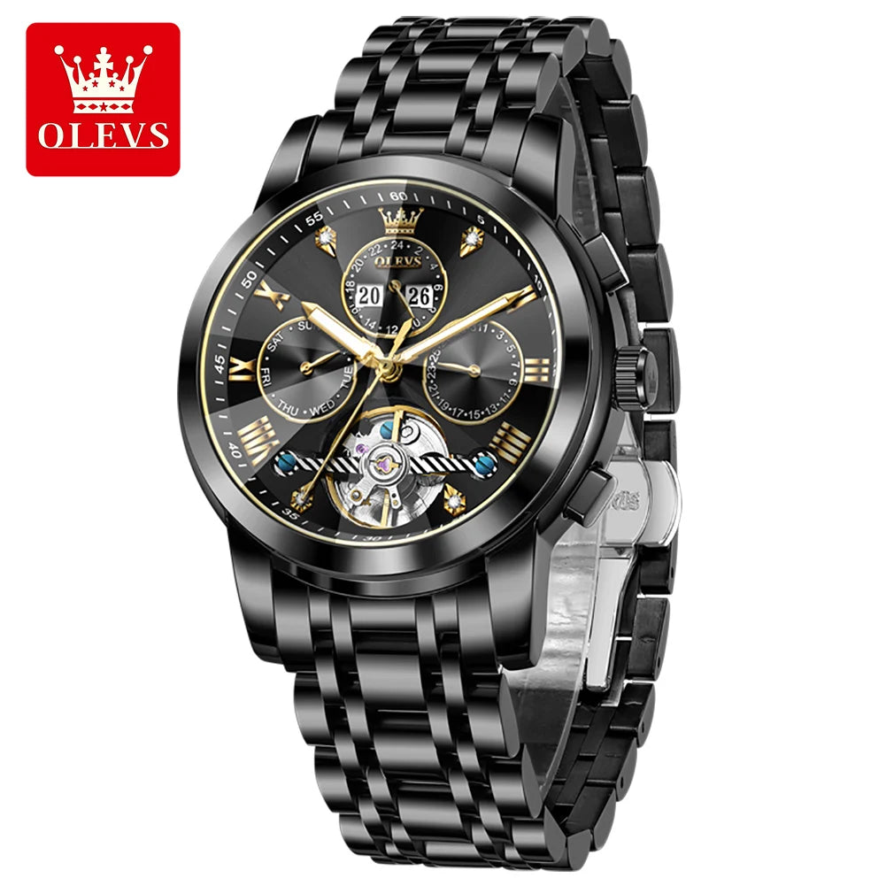 OLEVS 7121 Mechanical Men's Watches Fashion Skeleton Flywheel Rhombus Mirror Luminous Waterproof Luxury Automatic Man Watch New OLEVS Official Watch Store