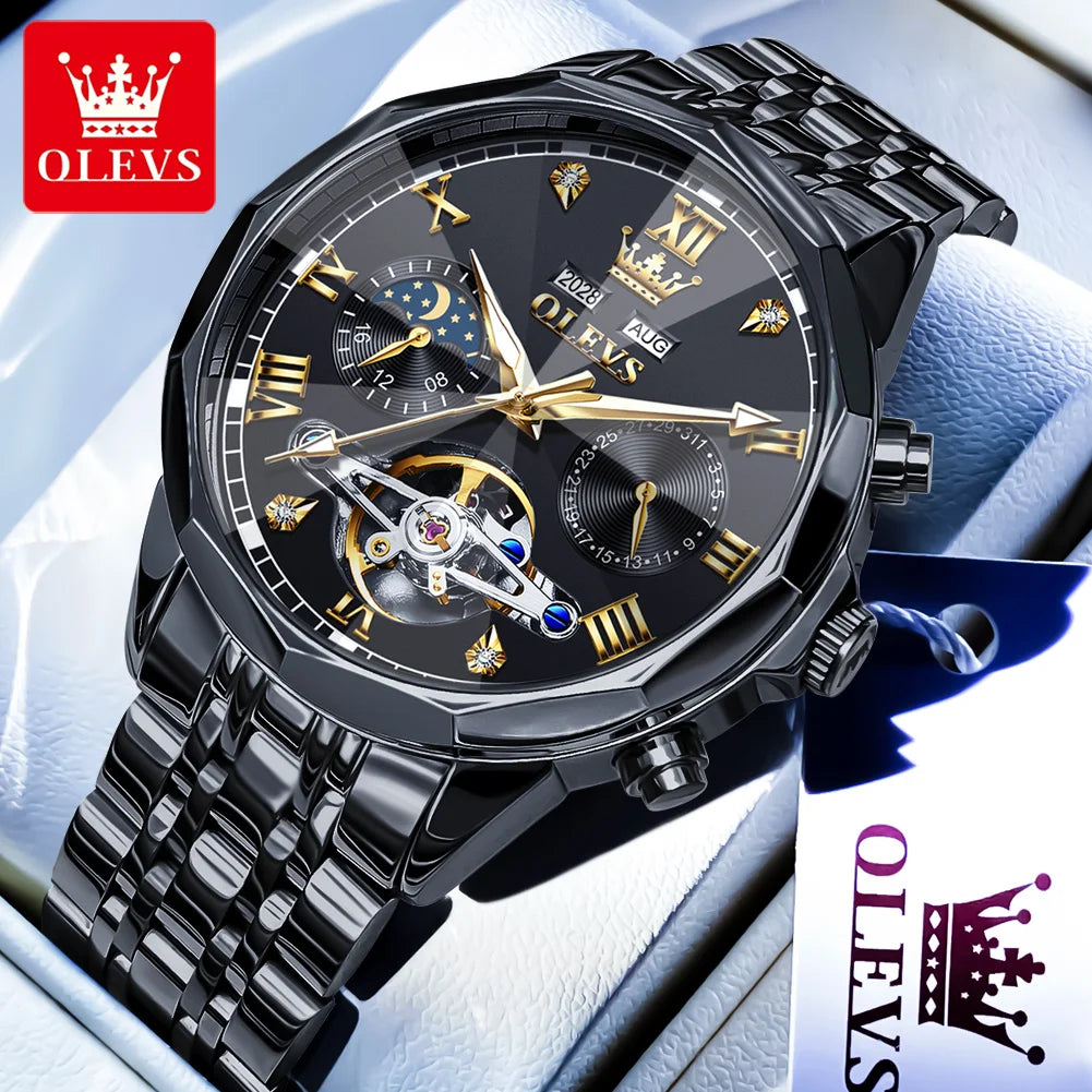 OLEVS 6620 Luminous Moon Phase Double calendar Automatic Watch - OLEVS