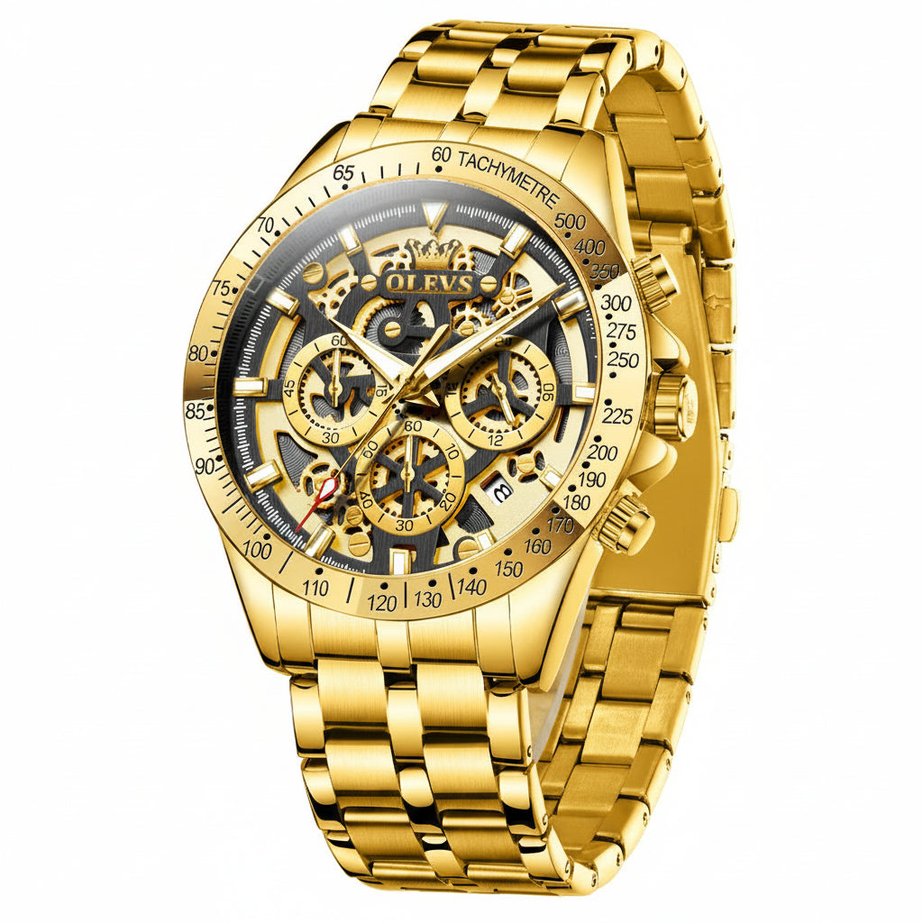 OLEVS Business Gold Skeleton Watch