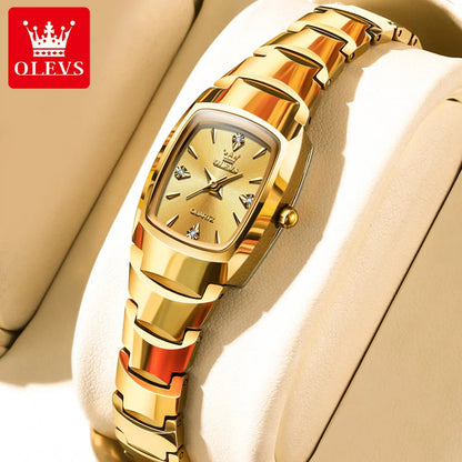 OLEVS 7006 Tonneau Tungsten Steel Couple Watch for Men Women Luxury Brand Quartz Lover's Watch His or Hers Waterproof Wristwatch OLEVS Official Watch Store