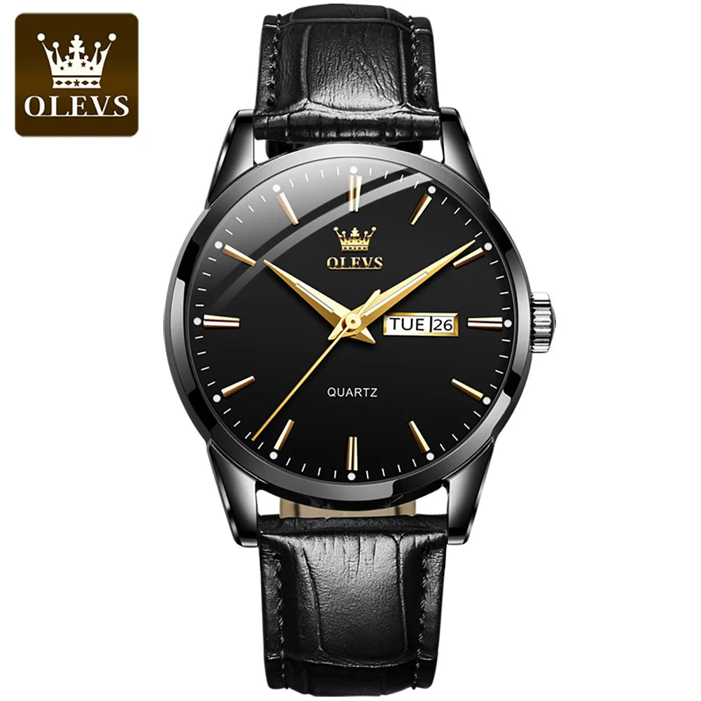 OLEVS 6898 Quartz Genuine Leather Strap Watch - OLEVS