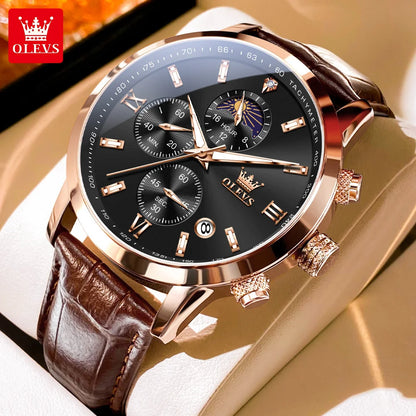 OLEVS 9812 Chronograph Leather Strap - OLEVS