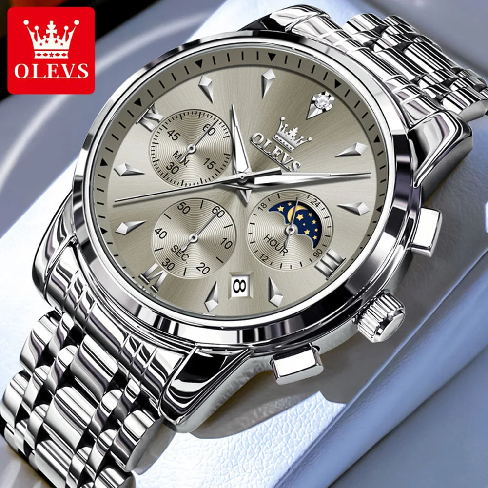 OLEVS 3639 Multifunctional Chronograph Watch, Luminous Moon Phase Watch - OLEVS