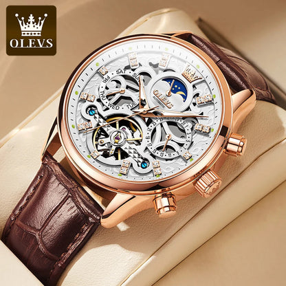 OLEVS 6658 Mens Watch Business Leather Strap Reloj  Hollow out Mechanical Automatic Wristwatch Waterproof Luminous Watch For Man OLEVS Official Watch Store