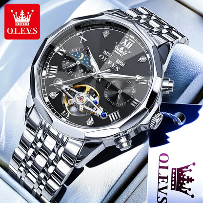 OLEVS 6620 Luminous Moon Phase Double calendar Automatic Watch - OLEVS