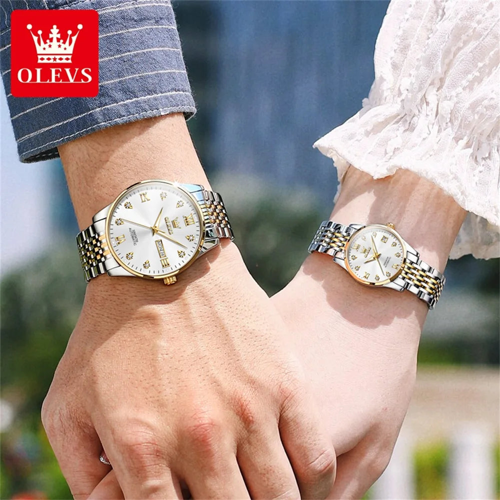 OLEVS 6673 Automatic Mechanical Couple Watch - OLEVS