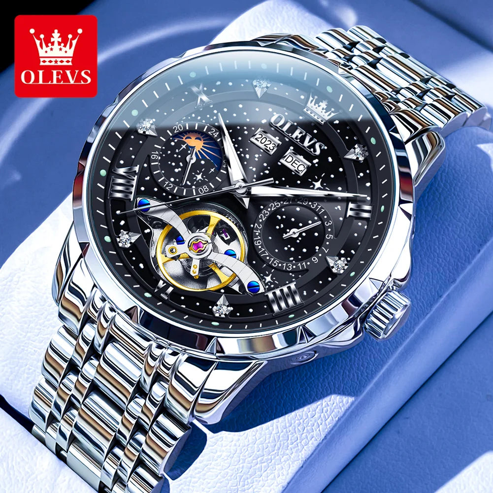 OLEVS 6690 Automatic Starry Sky Tourbillon Design Moon - OLEVS