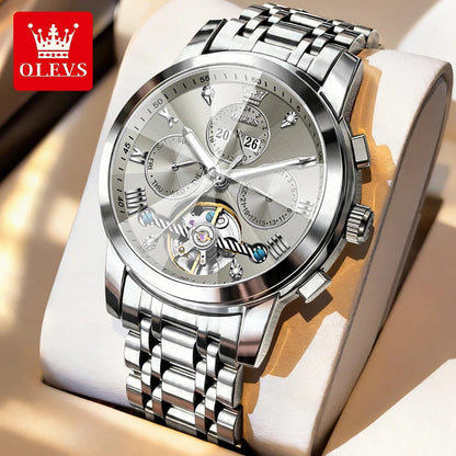 OLEVS 7121 Mechanical Men's Watches Fashion Skeleton Flywheel Rhombus Mirror Luminous Waterproof Luxury Automatic Man Watch New OLEVS Official Watch Store