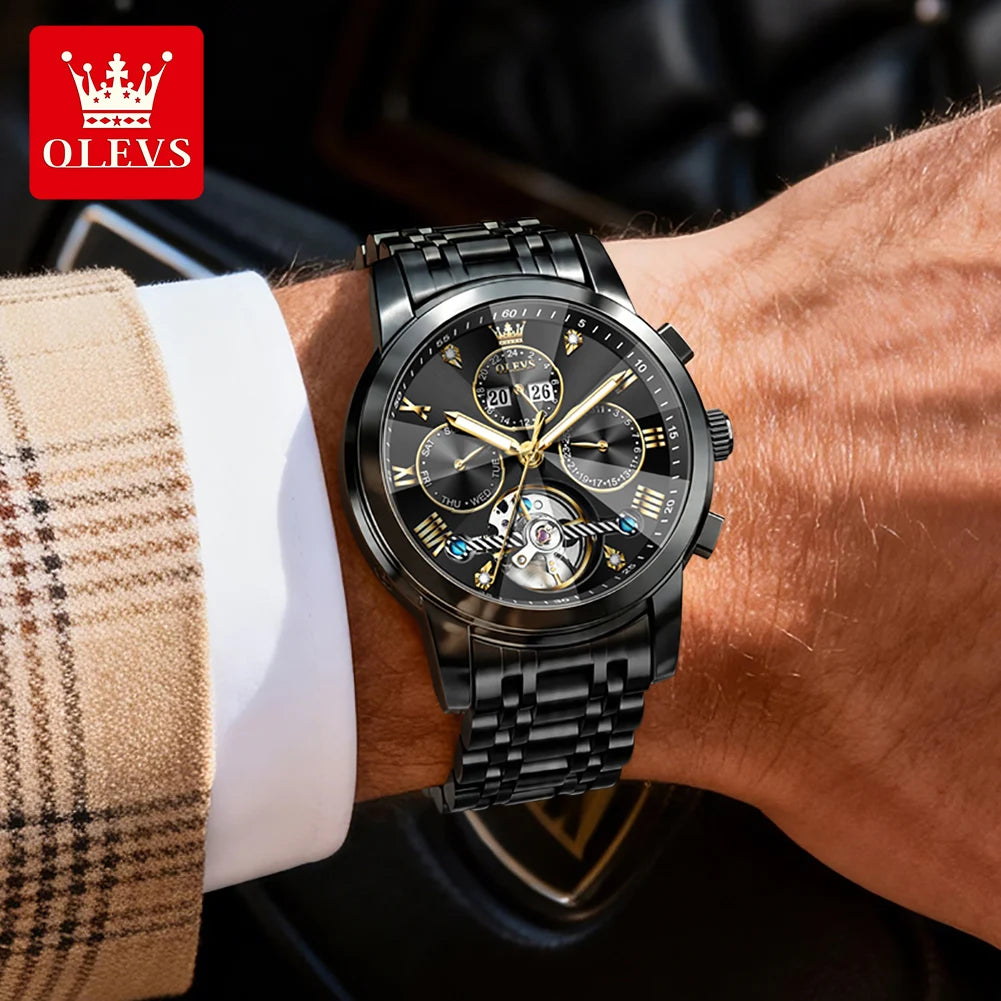 OLEVS 7121 Mechanical Men's Watches Fashion Skeleton Flywheel Rhombus Mirror Luminous Waterproof Luxury Automatic Man Watch New OLEVS Official Watch Store