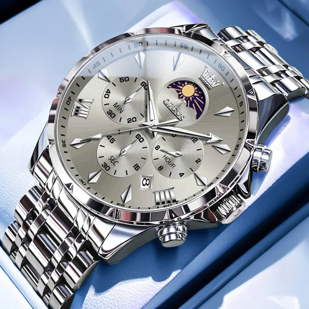 OLEVS 3653 7-Hand Multifunction Chronograph With Moon Phase Quartz Watch - OLEVS