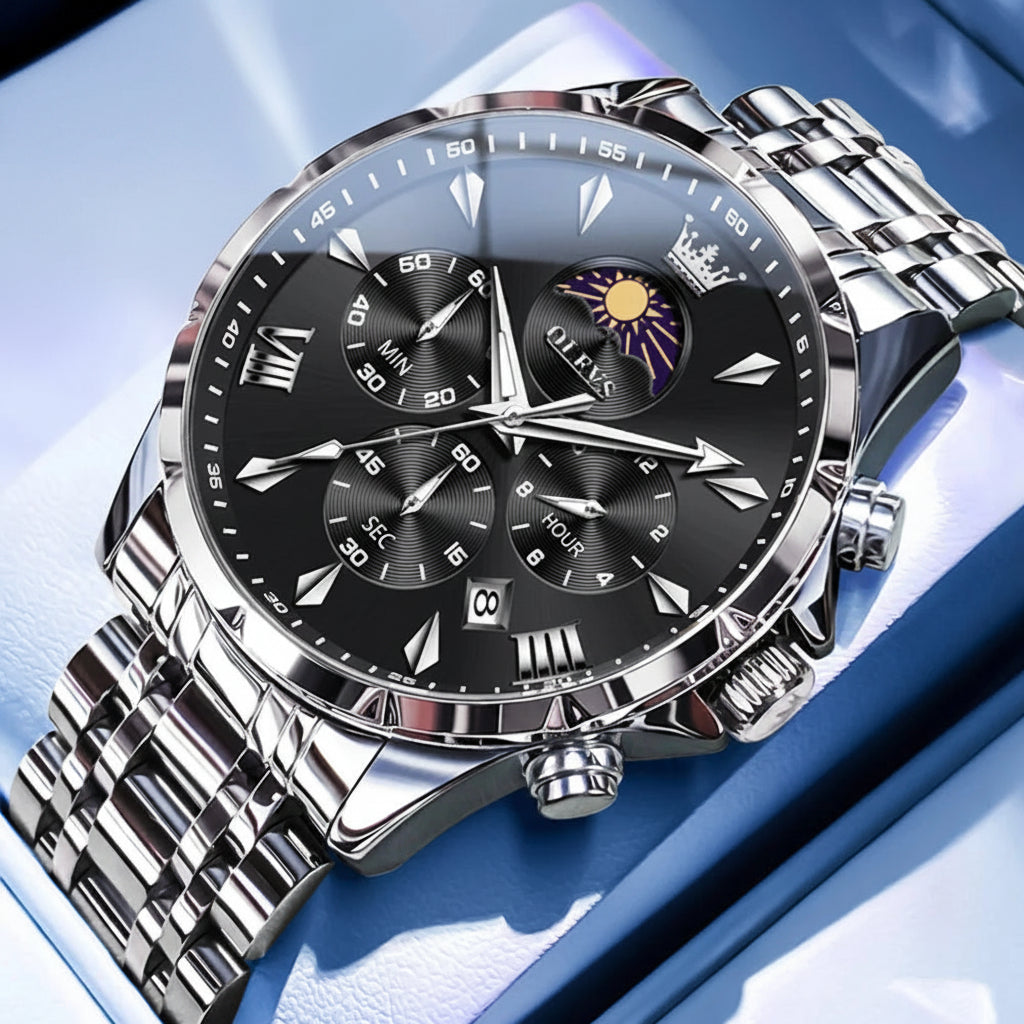 OLEVS 3653 7-Hand Multifunction Chronograph With Moon Phase Quartz Watch - OLEVS