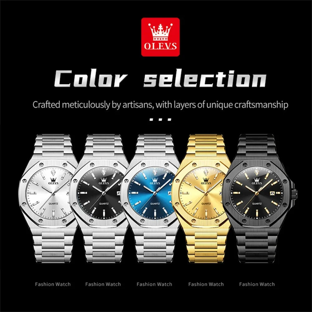 OLEVS 3613 Luminous Gold Stainless Steel Date Hombre Quartz Watch - OLEVS