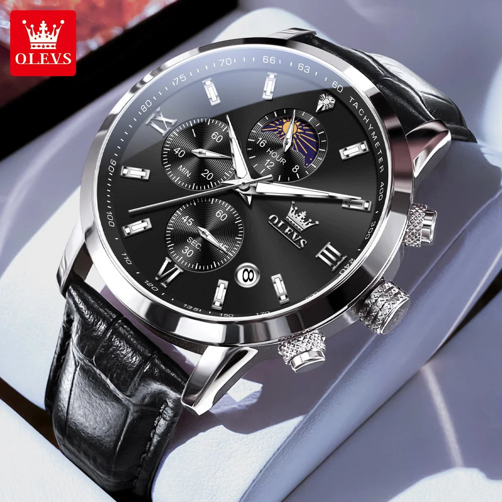 OLEVS 9812 Chronograph Leather Strap - OLEVS
