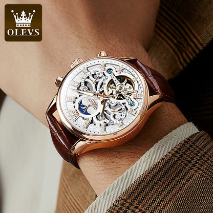 OLEVS 6658 Mens Watch Business Leather Strap Reloj  Hollow out Mechanical Automatic Wristwatch Waterproof Luminous Watch For Man OLEVS Official Watch Store