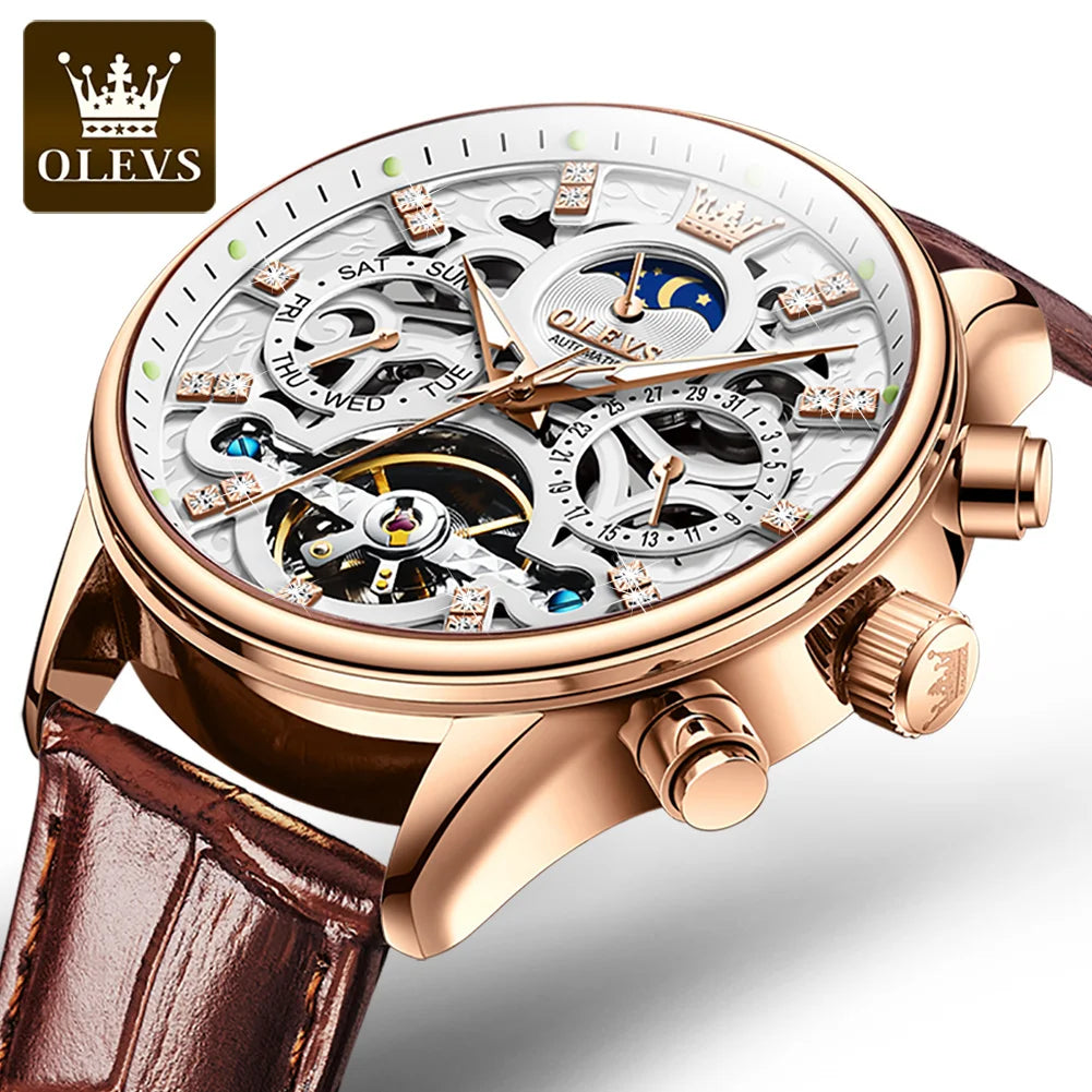 OLEVS 6658 Mens Watch Business Leather Strap Reloj  Hollow out Mechanical Automatic Wristwatch Waterproof Luminous Watch For Man OLEVS Official Watch Store