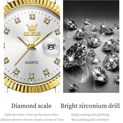 OLEVS 5526 Luxury Gold Diamond Couple Watch - OLEVS