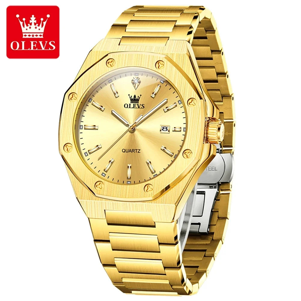 OLEVS 3613 Luminous Gold Stainless Steel Date Hombre Quartz Watch - OLEVS